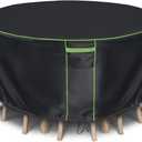 Round Patio Table Cover for Outdoor Table Chairs Set,600D Outdoor Furniture Cover Waterproof,Tear Resistance and Anti-UV,84" Dia x 28" H,Black
