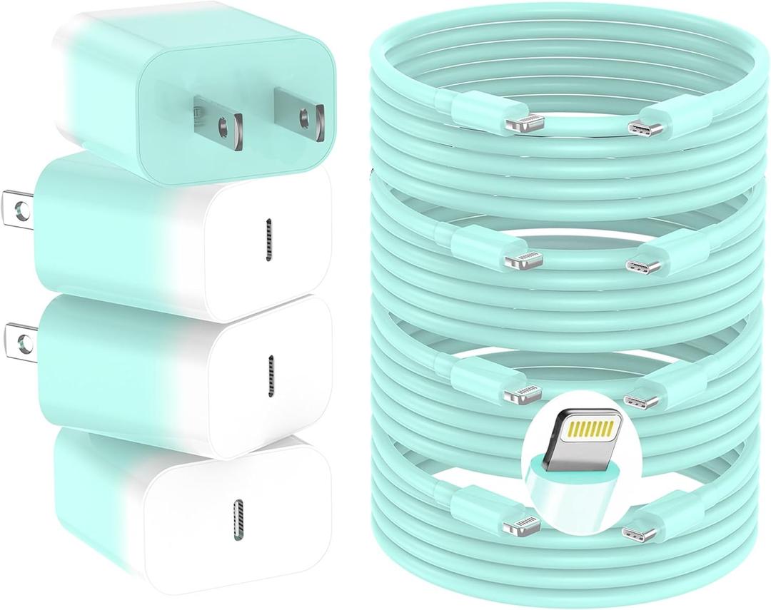 GREPHONE iPhone Charger Fast Charging,20W PD USB C Wall Charger 4 Pack with 6FT Fast Charging Cable,for iPhone 14/14 Pro Max/13/13 Pro/12/12 Pro/11/11 Pro/XS(Blue)