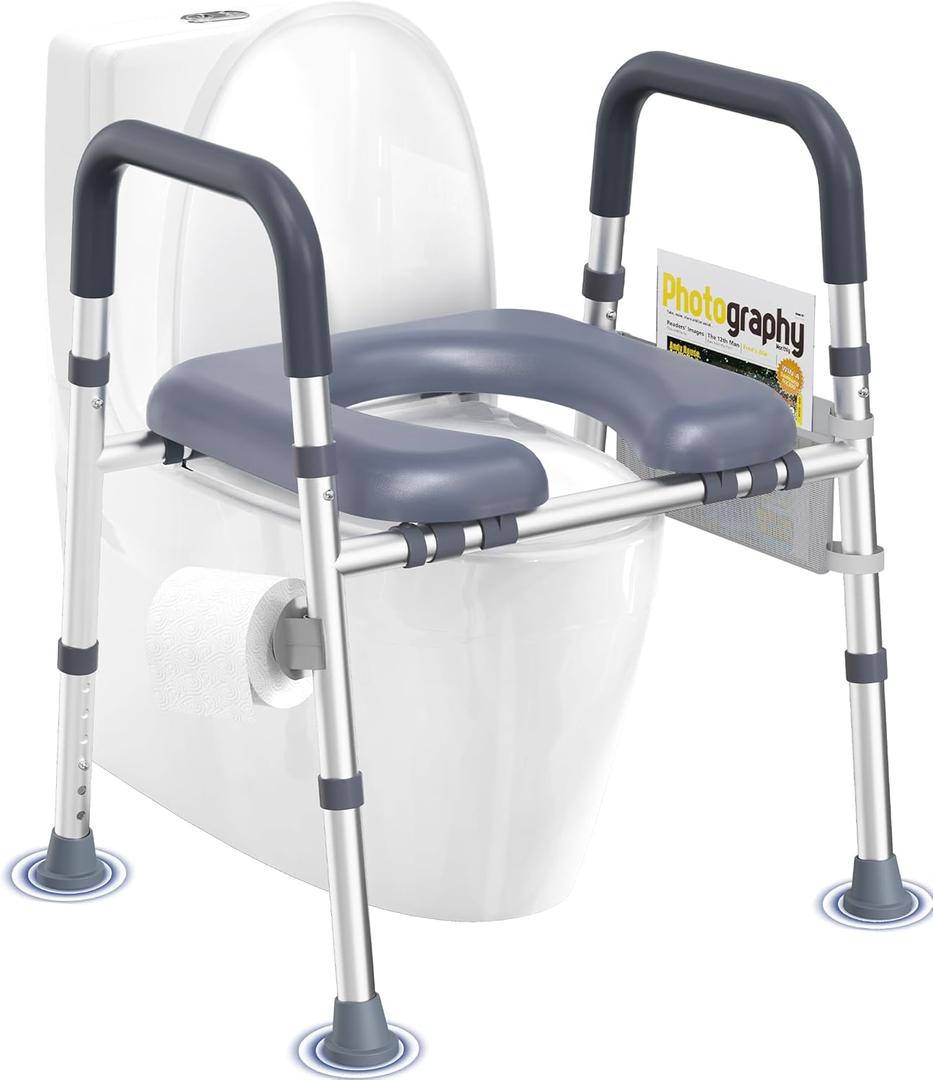 HOMLAND Toilet Seat Risers for Seniors, Raised Toilet Seat with Handles & Padded Seat, Adjustable Height & Width, 400lb Elevated Toilet Seat for Elderly, Handicap, Fit Any Toilet, Blue