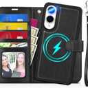 TUCCH Wallet Case for Galaxy S25 Edge, Removable 2 in 1 RFID Blocking [4 Card Slot] Wrist Strap [Wireless Charging] Kickstand PU Leather Magnetic Detachable Protective Cover for Galaxy S25 Edge, Black