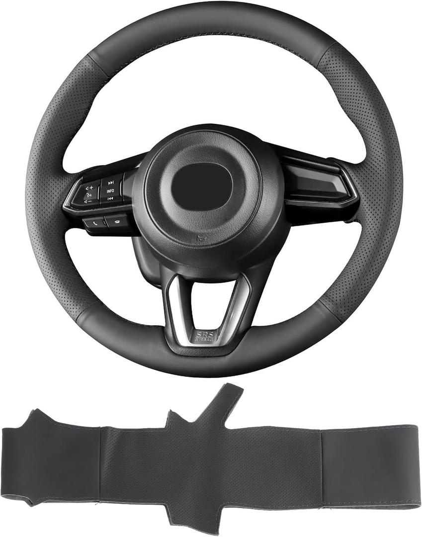 Hand Sewn Microfiber Leather Steering Wheel Cover on Wrap,Fit for 2017 2018 Mazda 3/2017-2020 Mazda CX-5 Mazda 6/2016-2020 CX-9/2018 2019 2020 CX-3