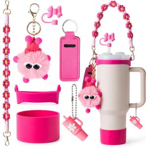 Stanley Cup Accessories Set I Water Bottle Handle Strap, Silicone Cup Boot, Lipstick Holder, Keychain Charms & Handle Charms,Straw Topper Accessories for Stanley Cups 40oz/30oz