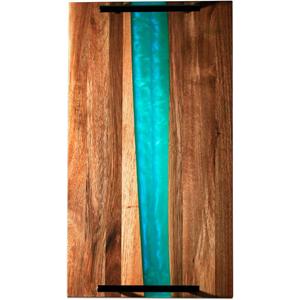 Comfify Visually Stunning Celeste Blue Resin + Acacia Wood Serving Board with Handles - 16x9 Serving Tray for Food, Breakfast in Bed, Coffee Table, Decor, Organization, Snacks, Patio, Lap Tray