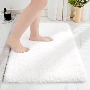 White Bathroom Rug 20x32 - Non-Slip Plush Thick Bath Mat, Highly Absorbent & Ultra Soft Fluffy Floor Mat, Machine Washable for Shower and Tub