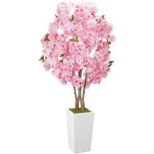 No-Splice Trunk Artificial Cherry Blossom Tree 5FT, Realistic Fake Tree Indoor Plants for Spring, Faux Cherry Tree with Tall White Planter for Living Room Bedroom Office Entryway Home Decor