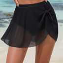 Blooming Jelly Womens High Waisted Swim Skirt Tummy Control Mesh Tie Knot Bathing Suit Bottom 2026 Mini Trendy Cute Ladies Swimsuit Bikini with Skirt (Large, Black)