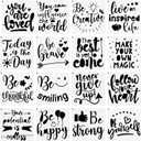 Zonon 16 Pcs Inspirational Word Stencil 7.87 Inch Motivational Quote Reusable Polyester Film Template Stencils with Open Ring for Back to School Students Crafts Painting on Wood, Drawing Wall