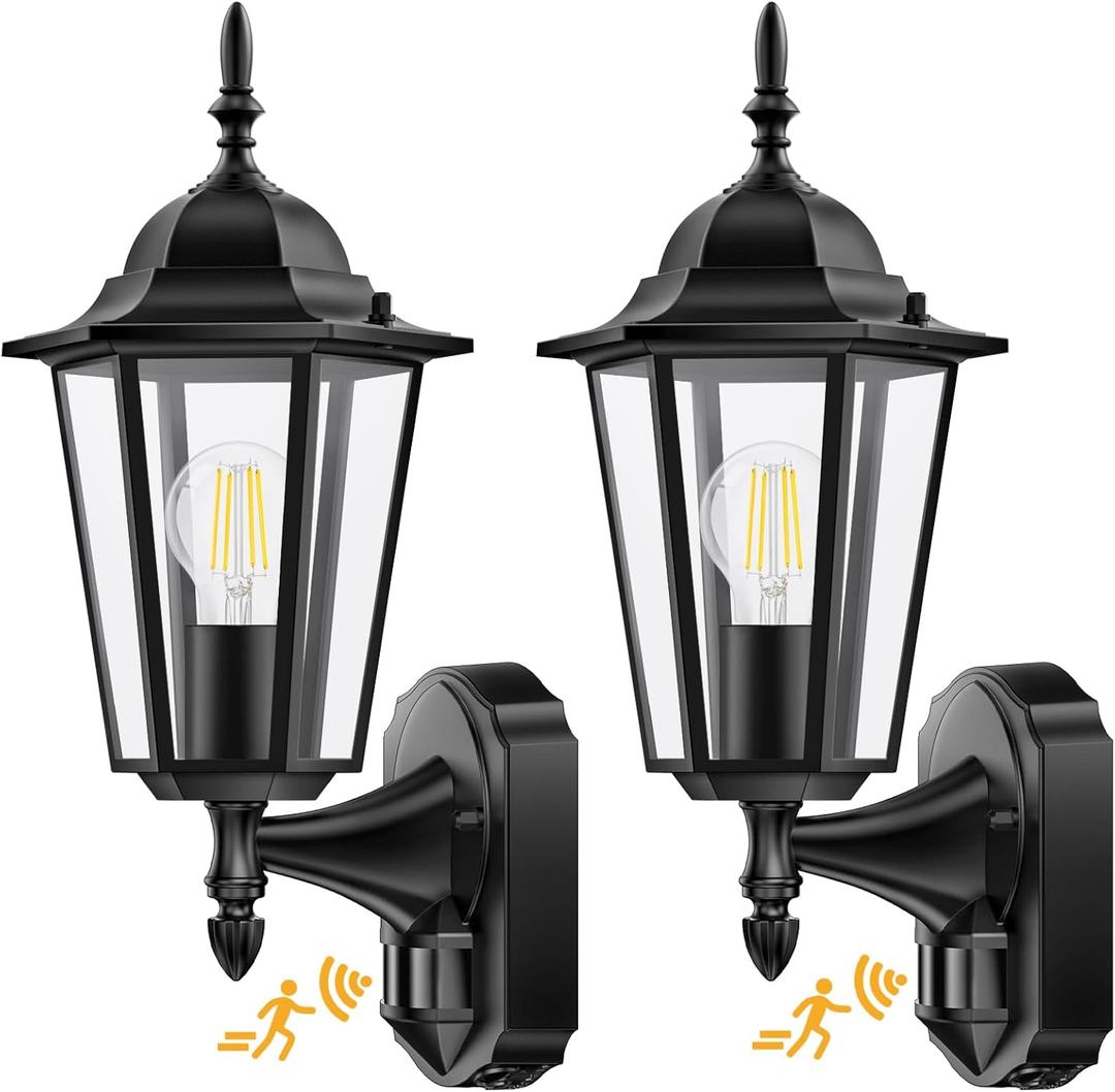 Lamomo 2 Pack Motion Sensor Outdoor Lights, Upgrade Dusk to Dawn Exterior Light Fixture Wall Mounted, 100% Anti-Rust Aluminum Waterproof Porch Lights for Patio Front Door Garage (Black)