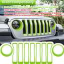 Front Grille Mesh Inserts & Headlight Cover for Jeep Wrangler JL JLU Sport & Sport S Only 2018-2023 Exterior Accessories Clip-in Grille Guard Cover Headlight Bezels Trim Ring (Green 9PCS)