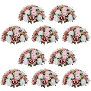 NUPTIO Large Flower Balls for Centerpieces - 10 Pcs 13.8in Diameter Dusty Rose & White Artificial Flower Ball Arrangement Bouquet Wedding Centerpieces for Tables - Fake Rose Flowers for Weddings Decor