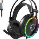 ETWAR EG100 USB Wired Gaming Headset for PC, 7.1 Surround Sound, Computer Headphones with Microphone/Mic Noise Cancelling, Video Gaming, RGB Flowing Light - for PS4, PS5,Laptop
