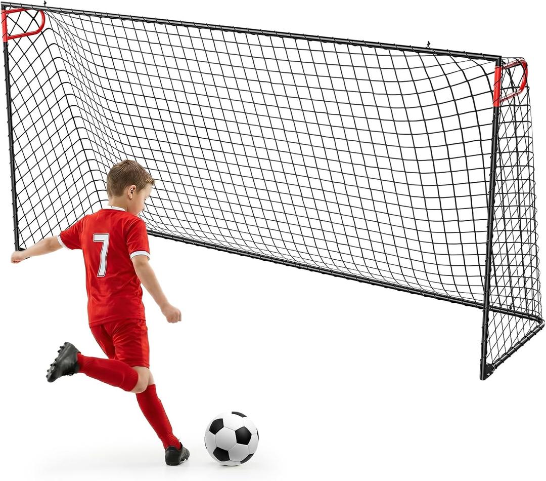 SPOYNAL 12 x 6 FT Foldable Soccer Goal with Metal Frame and Ground Stakes | Four tie ropes, pin-lock side supports and full net coverage support backyard drills, park practice and family play