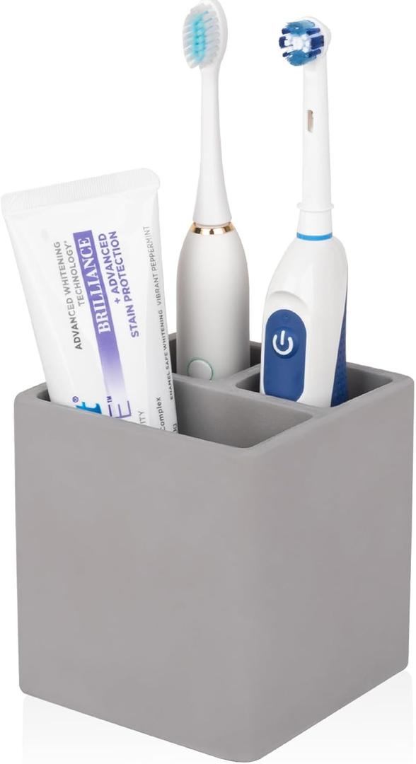 Diatomite Toothbrush Holders for Bathrooms, Electric Toothbrush and Toothpaste Holder 3 Slots Tooth Brush Organizer for Bathroom Countertop, Shower, Vanity - Dark Gray