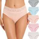 RHYFF Womens Underwear Cotton Bikini Panties Lace Soft Hipster Panty Ladies Stretch Full Briefs 5 Pack (Large)
