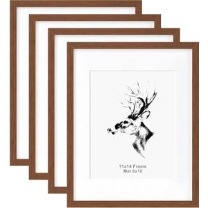 Yaetm 11x14 Picture Frame with Mat for 8x10 Set of 4, Walnut Brown, Solid Wood Photo Frames 11x14 with Tempered Glass, Display Horizontal and Vertical for Wall Mounting (4 pack, Walnut)