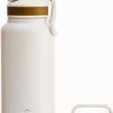 GRANDTIES 2 Lids Sports Stainless Steel Water Bottles  Wide Mouth Vacuum Insulated Reusable Leak Proof BPA-Free Travel Metal Canteen, Thermos Bottles for Men Women Gym (Ivory White 32 oz)