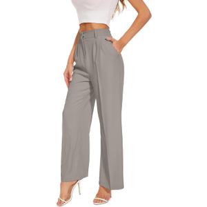 FUNYYZO Wide Leg Pants Women's High Elastic Waisted in The Back Business Work Trousers Long Straight Suit Pants (006# Light Gray (Thin))