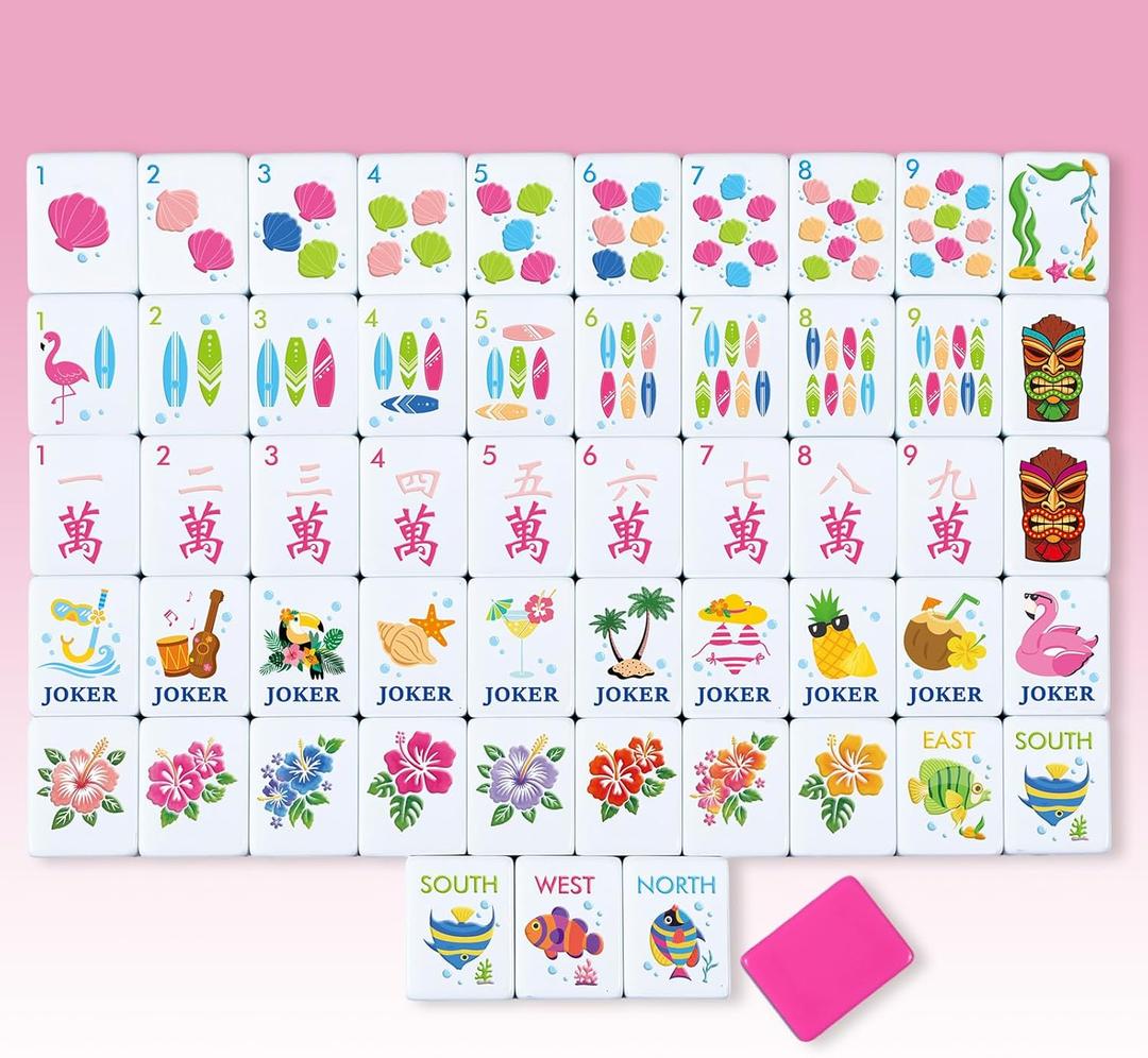 Arrowbash 160 Pcs American Mahjong Tile Set 1.2 Inches 2 Layer Rose Red Cute Mahjong Game Tiles Set for Women Adults Family Friend Gatherings Mah Jong Lovers Beginner's Guide Funny Summer Styles