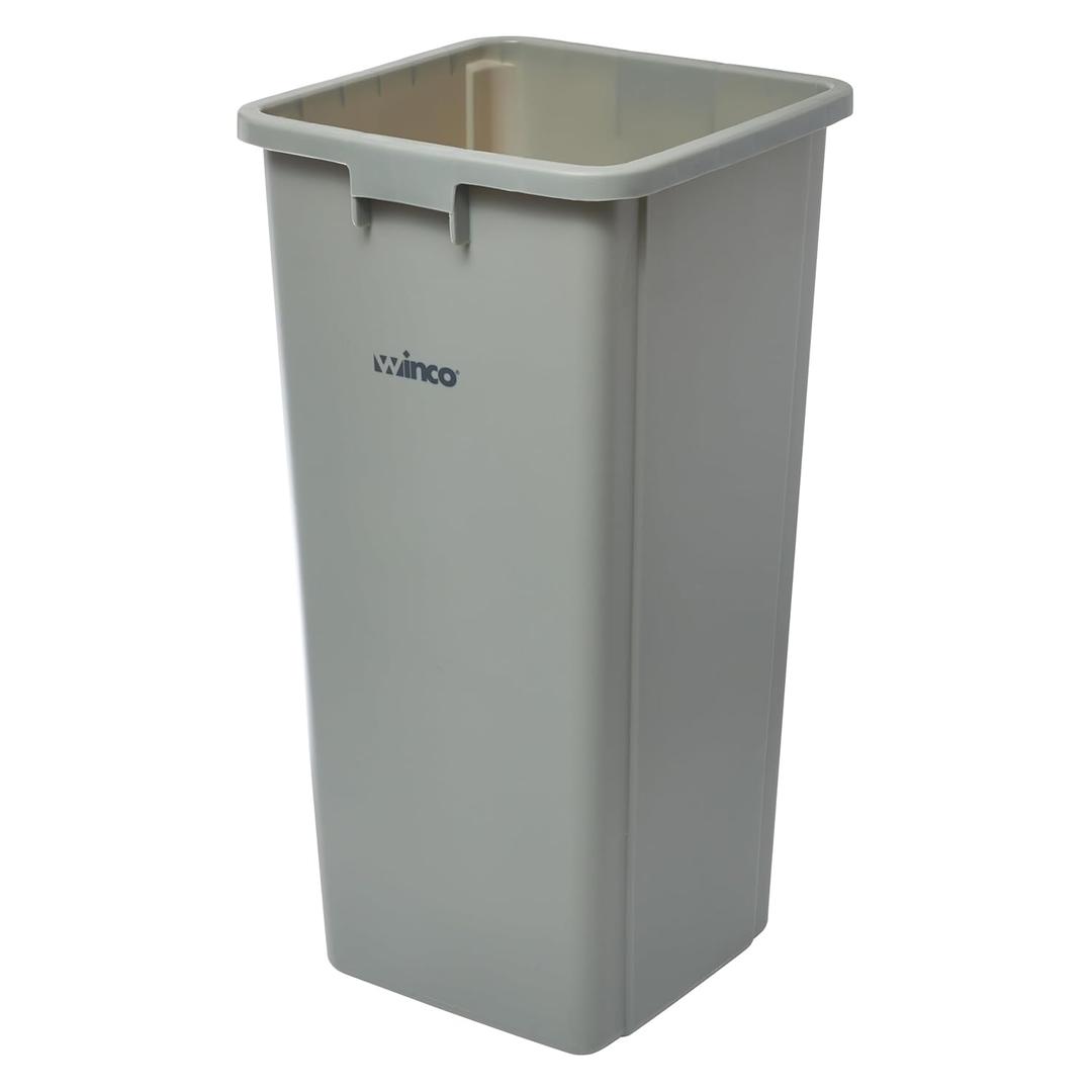 Winco Commercial Square Plastic Trash Can, 23 Gallon, Gray