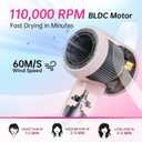 Ionic Hair Dryer, 110000 RPM High-Speed BLDC Motor, Fast Drying Blow Dryer with Negative Ion Technology, 8 Heat & Speed Modes for Curly Thick & Fine Hair, Low Noise Lightweight, Baby Pink