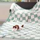 Oversized King Checkered Blanket for Couch - Super Soft Extra Large Throw Blankets for Bed Fluffy Fuzzy Plush Lightweight Cozy Blanket120" x 120",Sage Green