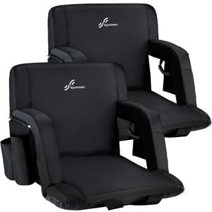 Sportneer Stadium Seating for Bleachers, Stadium Seats with Back Support Bleacher Chairs with Back and Cushion 6 Reclining Position Bleachers Chair with Armrests for Sport Events Camping (Regular - 20.5", Black, 2 Pack)