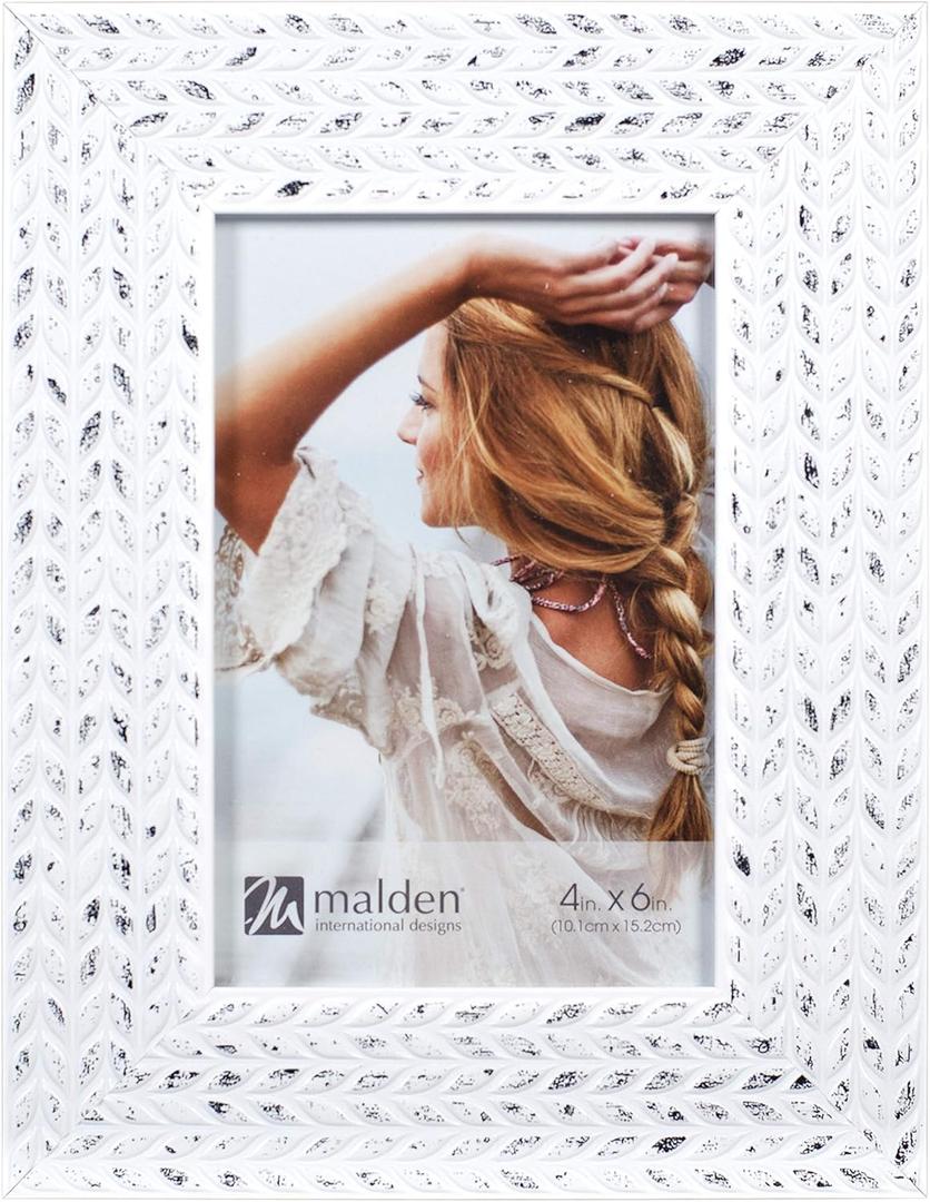 Malden International Designs 4x6 Picture Frame Textured Pattern White