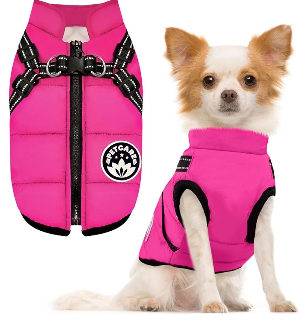 PETCARE Winter Dog Coat with Harness Built in Waterproof Dog Jackets Warm Pet Fleece Vest Windproof Snow Jacket Snowsuit Reflective Dogs Cold Weather Coats for Puppy Small Dogs Cats