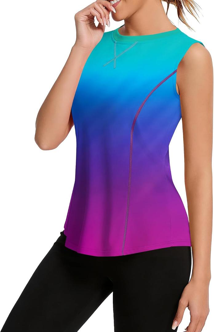 Avoogue Womens Tank Tops Sleeveless Workout Tank Tops Quick Dry UPF 50+ Sun Athletic Shirts Running Gym Yoga Baseball Clothes (Blue, M)