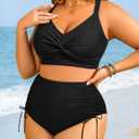 Womens Plus Size High Waisted Bikini -Twist Front Two Piece Swimsuit 2025 Tummy Control Bathing Suits with Drawstring