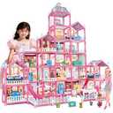 KLADNDER Doll House for Girls  6Story 23 Rooms Dollhouse Large Princess Playhouse with Led Lights Includes Dolls Puppies Furniture Accessories Easy Assembly Toy for Girls 612 Year Olds
