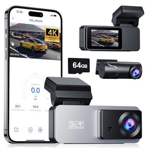 Eassky Dash Cam Front and Rear, 4K Front Dash Cam, 3K+1080P Dual Dash Camera for Cars, Built-in WiFi, Car Dashcams with Night Vision, Free 64GB Card, 24H Parking Mode, App Control, Silvery