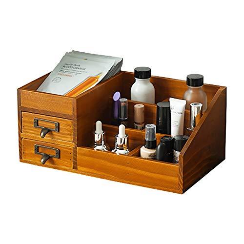 Wooden Farmhouse Makeup Vanity Tray - Rustic Skincare & Perfume Organizer - Bathroom Countertop Storage Box