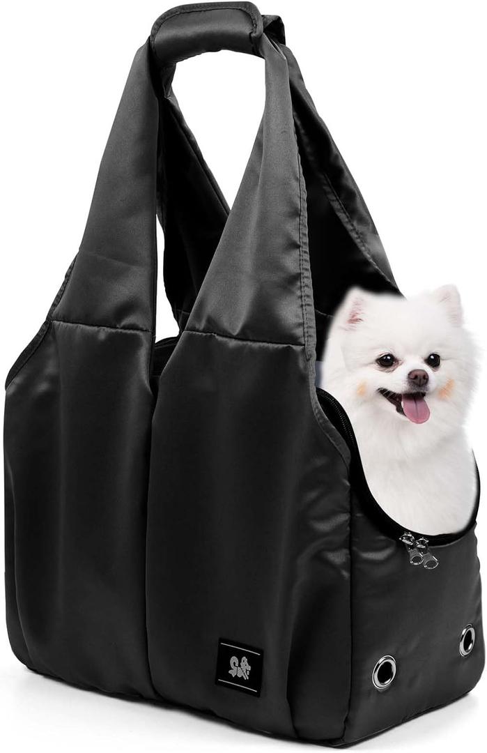 Dog Purse Carrier for Small Dogs, Cats, and Puppies  Soft-Sided Travel Pet Tote Bag with 4 Large Pockets, Foldable, Lightweight, Fits Pets up to 15 lbs, for Travel, Outings (Black)