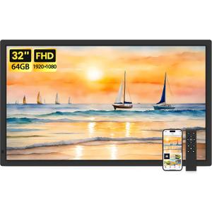 Uhale 32 Inch Extra Large Digital Picture Frame with 64GB, Remote Control, 1920 x 1080 FHD IPS WiFi Electronic Photo Frames, Support SD and USB, Share Moments Securely and Instantly, No Touch Screen