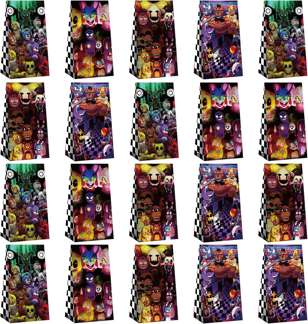 20pcs Freddy's Goodie Bags, 5 Nights Themed Party Bags for Boys Girls Kids Party Decorations (FNAF)