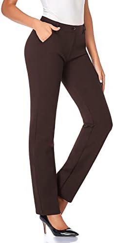 Tapata Women's 28''' Stretchy Straight Dress Pants with Pockets Tall, Petite, Regular for Office Work Business L