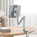 OMOTON Tablet Stand for iPad with 360 Rotation, GH03 Aluminum Alloy Long Arm Phone Mount with 2 Plastic Clamps (Phone & Tablet), Adjustable Holder for 4-13" iPad Pro/iPhone, Grey