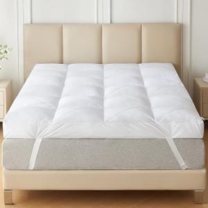 Dual Layer 5 Inch Goose Feather Mattress Topper King Size, 4 Inch Goose Feather Plus 1 Inch Down Alternative Pillow Top, Medium Firm Featherbed with Adjustable Straps(60×80", Diagonal)