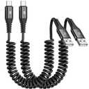 Coiled USB C Cable 2pack 10ft, USB A to USB C Cable for Car, Fast Charger Cord for iPhone 17 16 15 Pro Max Plus iPhone Air Samsung Galaxy S25 S24 S23 S22 S21 Note 20 10 Flip A54 A15 A14 Pixel LG Moto