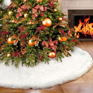 AerWo Christmas Tree 60 inches White Plush Skirt Decoration for Merry Christmas Party, High-End Soft Classic Fluffy Faux Fur Christmas Tree Skirt Decorations for Xmas Tree Decorations and Ornaments