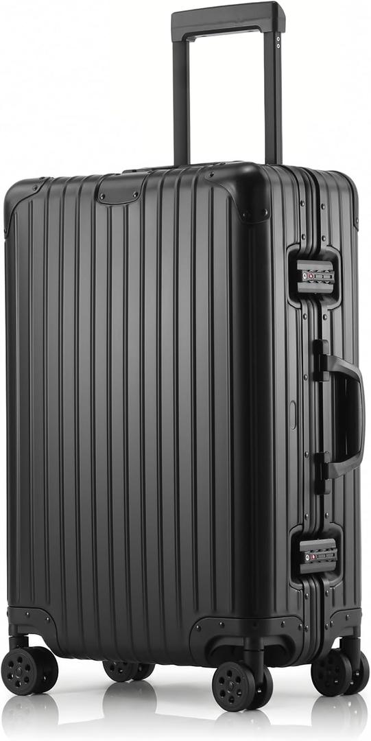 20" Full Aluminum Carry On Luggage, Hardshell Suitcase, Black, 21.26“ x 14.57” x 9.25"