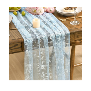 SiinvdaBZX Light Blue Table Runner 120 Inch 10 Ft, Sheer Gauze Tulle Sequin Silvery Glitter Metallic Foil Table Runners for Dining Wedding Anniversary Party Birthday Christmas Thanksgiving