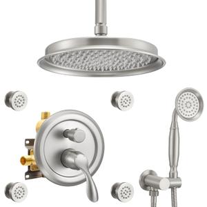 DASAN Antique Shower Faucet Sets Complete Rain Shower System in Wall with Body Shower Spray Jets, Brushed Nickel Shower Fixtures with Rainfall Overhead Shower, Handheld, Shower Valve &Trim, AT249C-BN