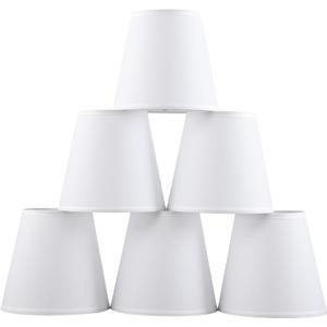 Set of 6 Clip-on Mini Chandelier Lamp Shades,3.5" x 5.1" x 5.5",Small Barrel, Handmade, Traditional Decorative, Natural Linen Lamp Shade, Modern European Style Bell Shade (White)