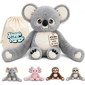 Huggle Healers Weighted Stuffed Animals for Adults, Teens and Kids - 36 Inch Long Plush Arms Grey Stuffed Animal for Hugs - 4.5lb Koala Plushies - Noa Koala