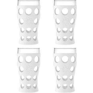 Lifefactory 20-Ounce Beverage Glasses with Protective Silicone Sleeves, 4 Count (Pack of 1), Optic White, LF340141C4