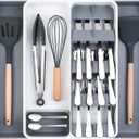 OTraki Large Silverware Organizer, Expandable Kitchen Utensil Drawer Organizer, BPA Free Cutlery Utensil Tray with Dividers, Adjustable Flatware Storage Holder for Spoons Forks Knives (6-8 Slots)