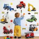 Construction Vehicle Wall Decals - Truck Excavator Crane Mixer Kids Room Decor Stickers for Boys, Removable Vinyl Wall Art for Kids Bedroom Living Room Baby Nursery Playroom Classoom