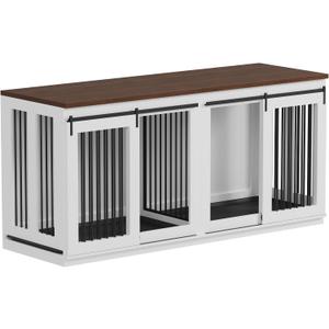 GarveeHome Large Dog Crate Furniture for Large Breed, Heavy Duty Dog Kennel with Divider, All Steel Frame Crate Tv Stand, Farmhouse Furniture Style End Table